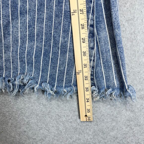 Cello Flare Jeans Women’s 4 Blue White Pinstripe Open Hem - Picture 10 of 14